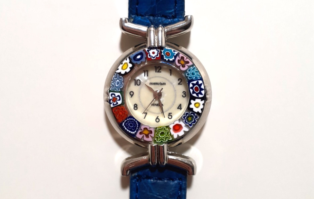 Women's Watch Glass of Venice Murano Millefiori Luxury with Blue Leather Band
